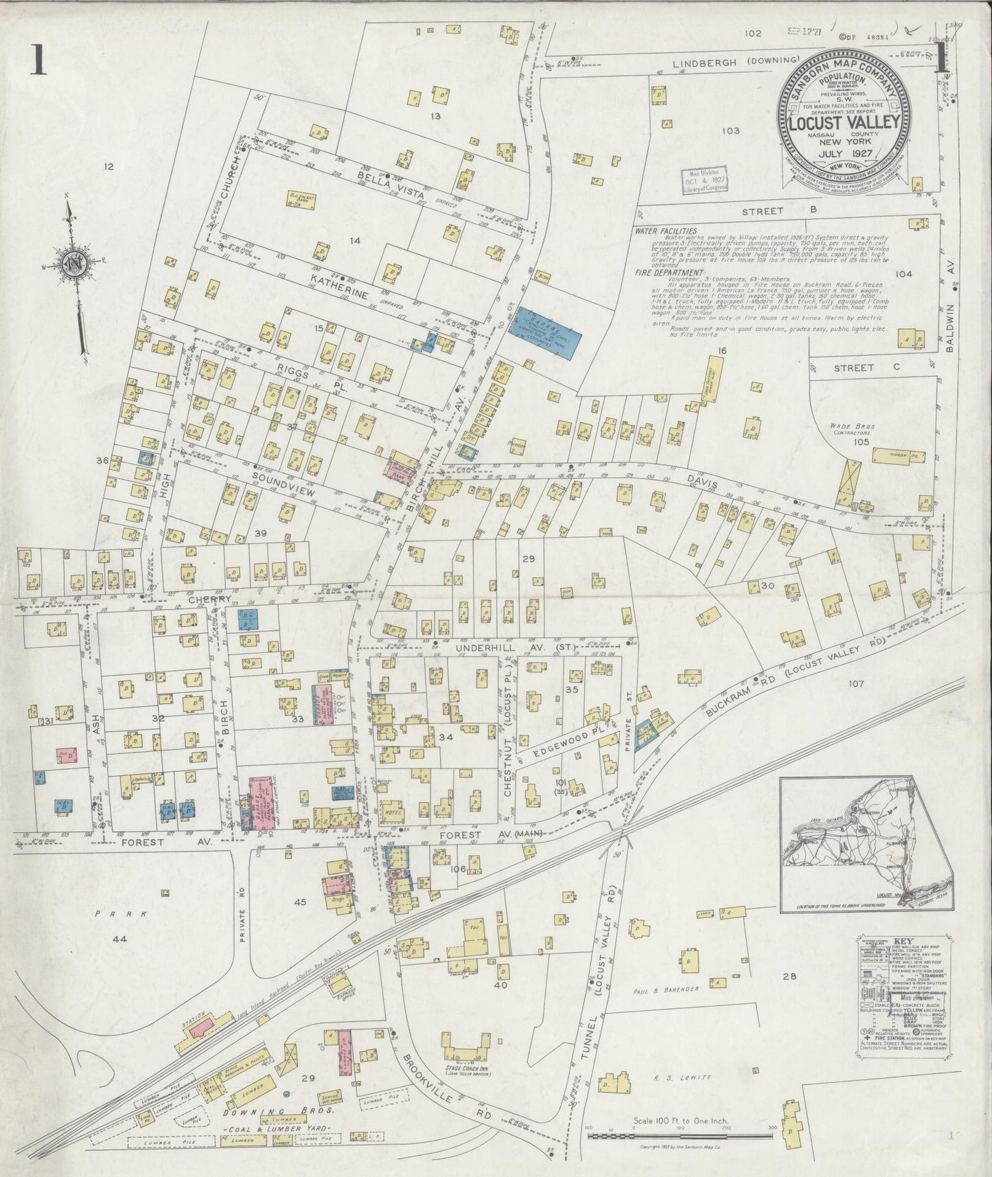 Sanborn Fire Insurance Map from Locust Valley, Nassau County, New York. (1927) – Historic Sanborn Fire Insurance Map Print