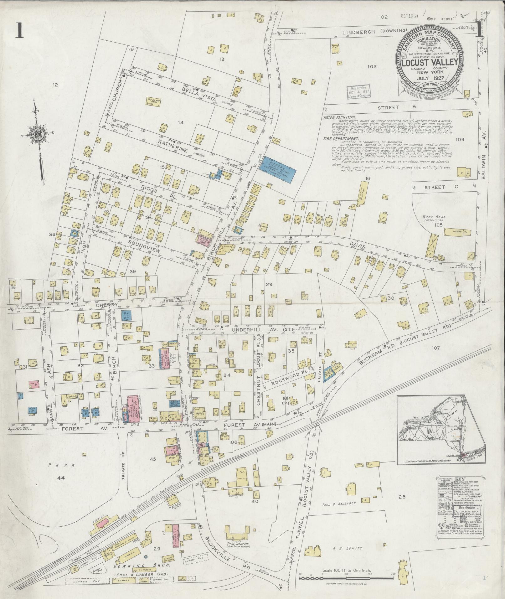 Sanborn Fire Insurance Map from Locust Valley, Nassau County, New York. (1927) – Historic Sanborn Fire Insurance Map Print