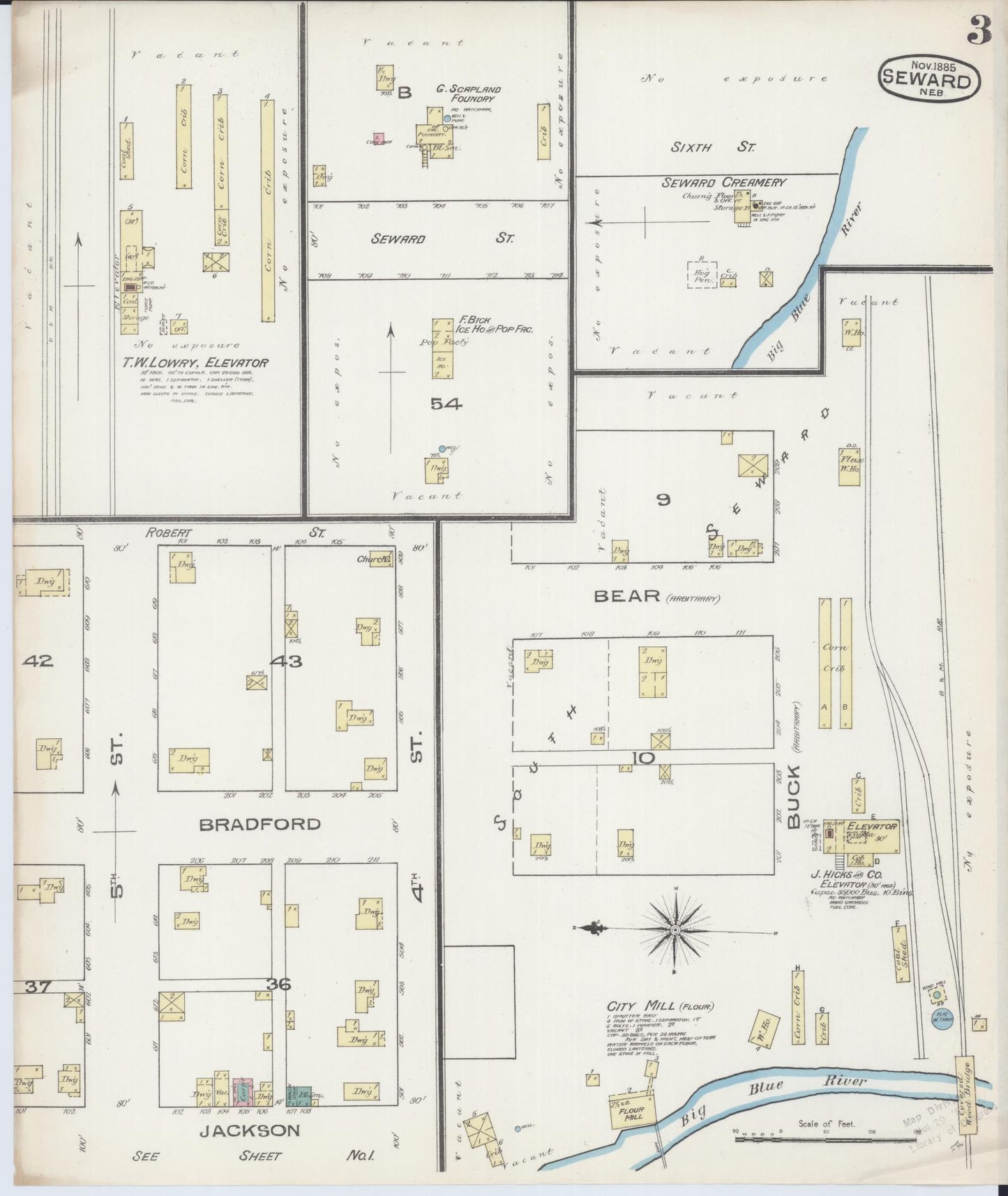 Sanborn Fire Insurance Map from Seward, Seward County, Nebraska (1885), Sheet #0003 - Complete Map Set gallery image, historic Sanborn map, vintage wall art, Nebraska Nebraska