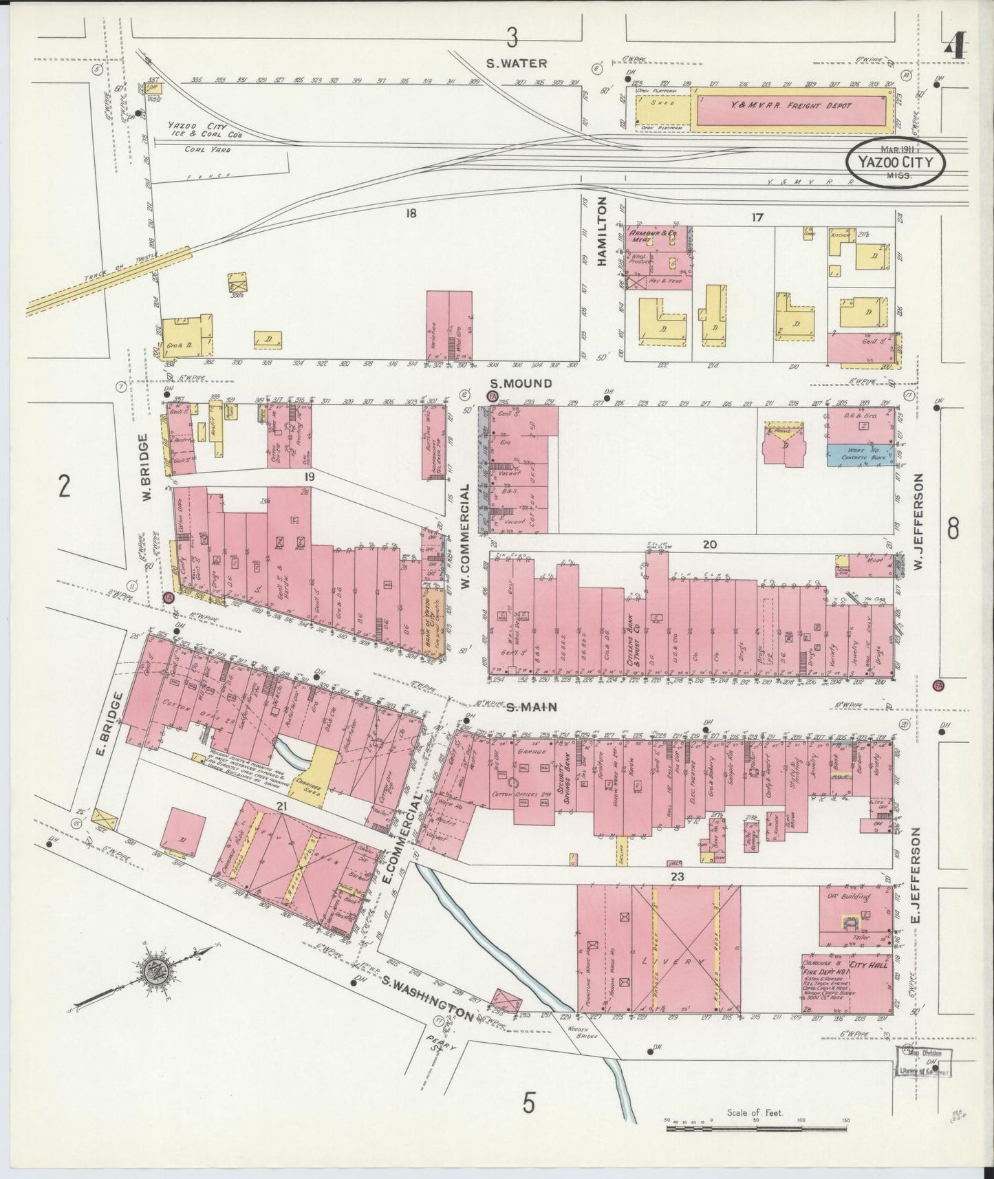 Sanborn Fire Insurance Map from Yazoo City, Yazoo County, Mississippi (1911), Sheet #0004 - Complete Map Set gallery image, historic Sanborn map, vintage wall art, Mississippi Mississippi