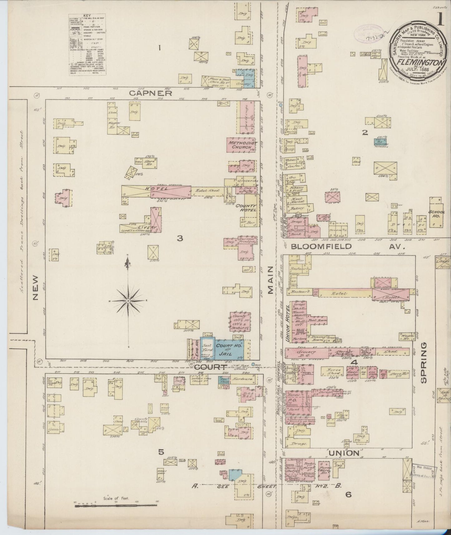 Sanborn Fire Insurance Map from Flemington, Hunterdon County, New Jersey. (1885) – Historic Sanborn Fire Insurance Map Print