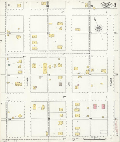Sanborn Fire Insurance Map from Corona, Riverside County, California (1907), Sheet #0008 - Complete Map Set gallery image, historic Sanborn map, vintage wall art, California California
