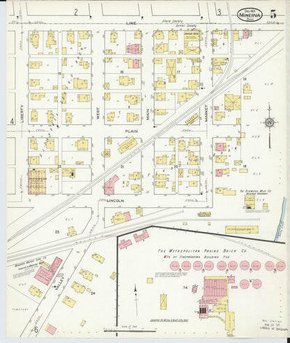 Sanborn Fire Insurance Map from Minerva, Stark And Carroll Counties, Ohio (1915), Sheet #0005 - Historic Sanborn Fire Insurance Map Print, vintage old map wall art, antique decor, genealogy gift, Ohio Ohio map