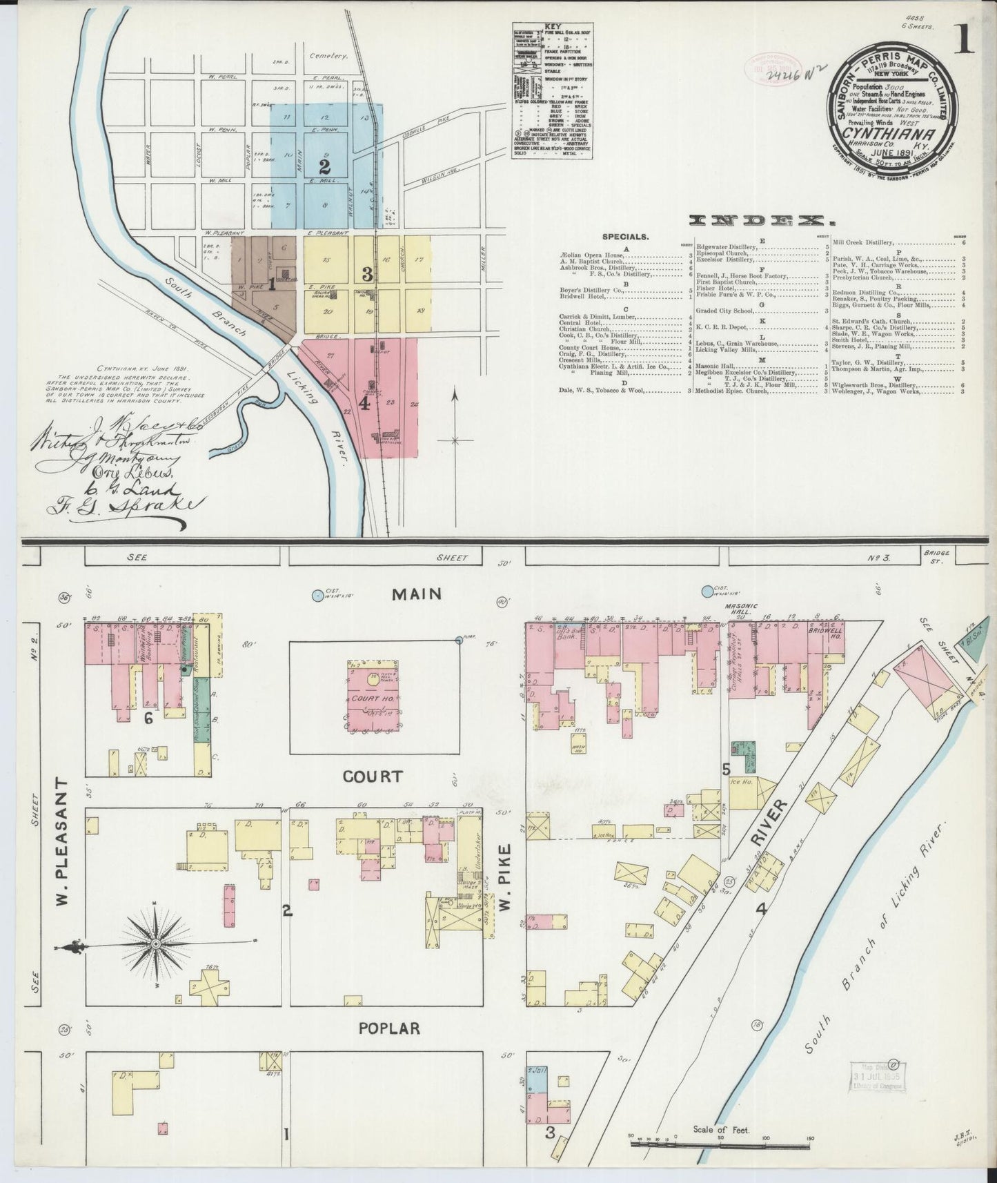 Sanborn Fire Insurance Map from Cynthiana, Harrison County, Kentucky (1891), Sheet #0001 - Complete Map Set gallery image, historic Sanborn map, vintage wall art, Kentucky Kentucky