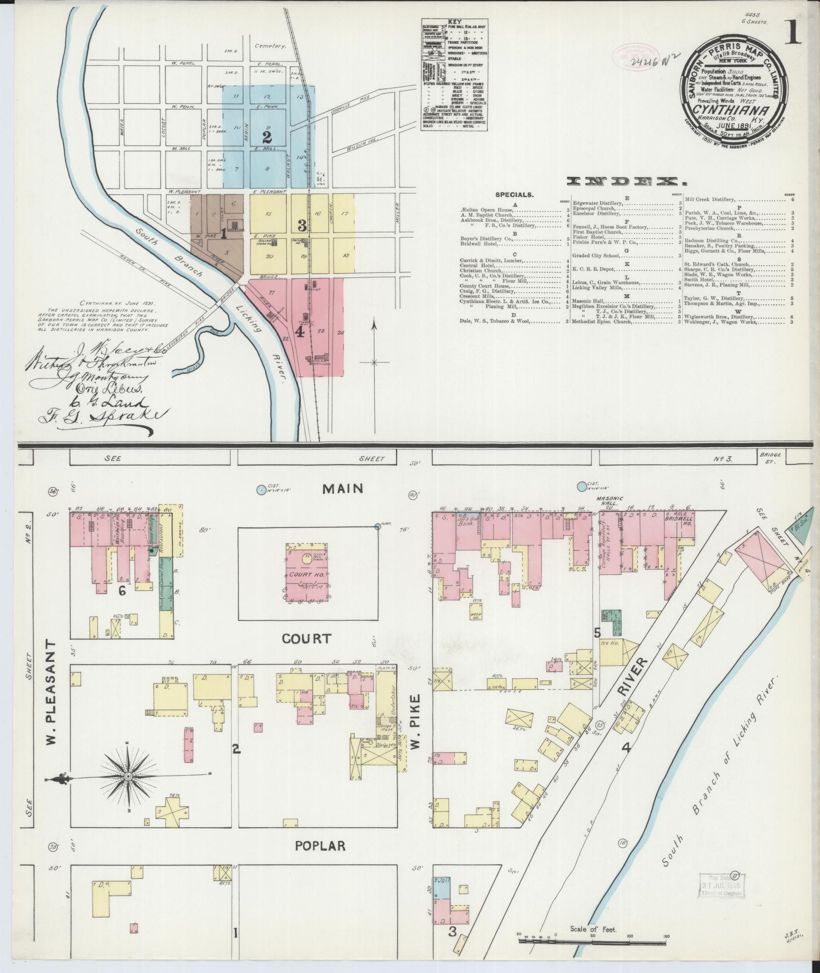 Sanborn Fire Insurance Map from Cynthiana, Harrison County, Kentucky (1891), Sheet #0001 - Complete Map Set gallery image, historic Sanborn map, vintage wall art, Kentucky Kentucky