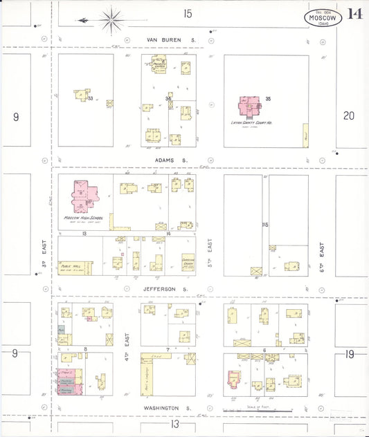 Sanborn Fire Insurance Map from Moscow, Latah County, Idaho (1904), Sheet #0014 - Historic Sanborn Fire Insurance Map Print, vintage old map wall art, antique decor, genealogy gift, Idaho Idaho map