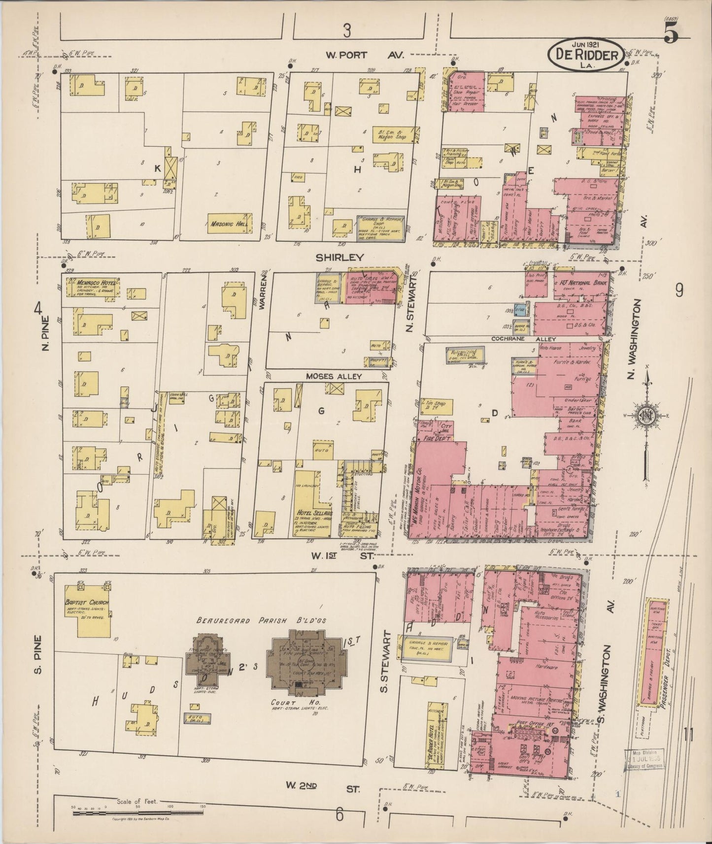 Sanborn Fire Insurance Map from De Ridder, Beauregard Parish, Louisiana (1921), Sheet #0005 - Complete Map Set gallery image, historic Sanborn map, vintage wall art, Louisiana Louisiana