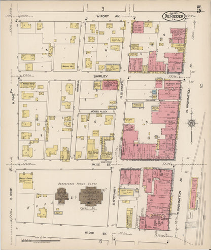 Sanborn Fire Insurance Map from De Ridder, Beauregard Parish, Louisiana (1921), Sheet #0005 - Complete Map Set gallery image, historic Sanborn map, vintage wall art, Louisiana Louisiana