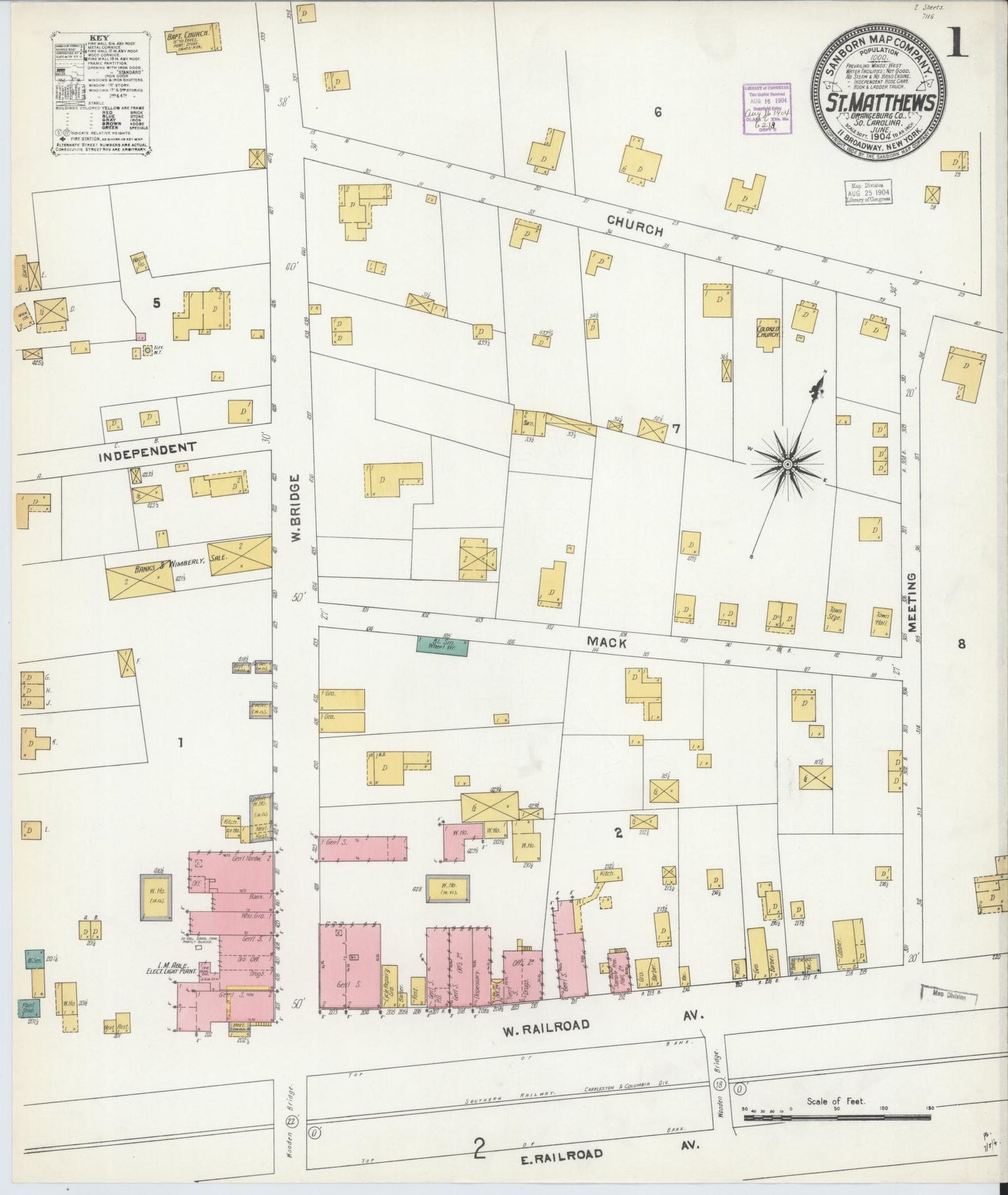 Sanborn Fire Insurance Map from Saint Matthews, Calhoun County, South Carolina (1904), Sheet #0001 - Complete Map Set gallery image, historic Sanborn map, vintage wall art, South Carolina South Carolina