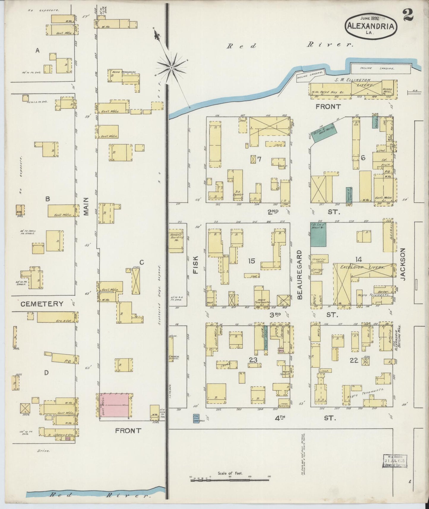 Sanborn Fire Insurance Map from Alexandria, Rapides Parish, Louisiana (1892), Sheet #0002 - Complete Map Set gallery image, historic Sanborn map, vintage wall art, Louisiana Louisiana