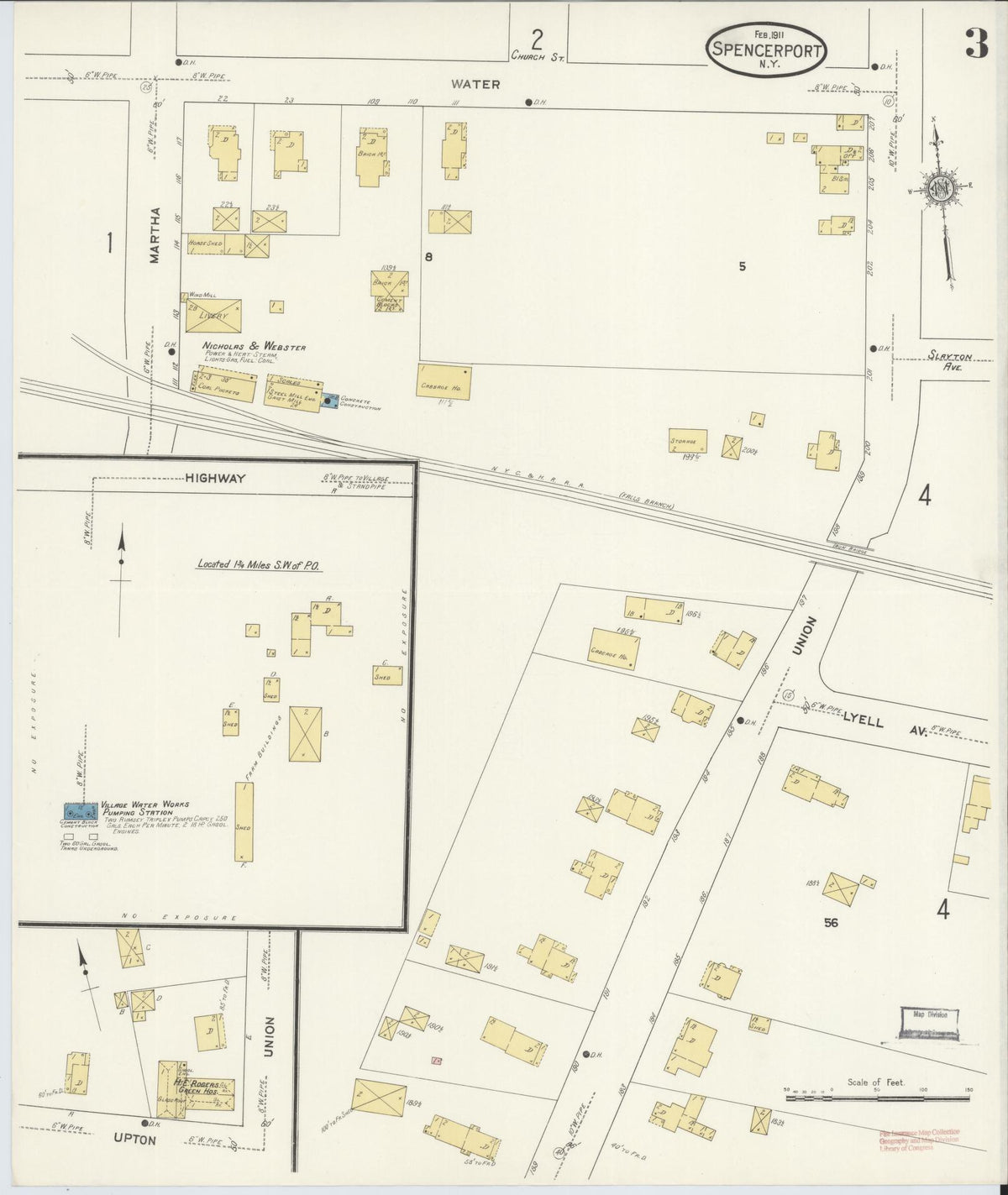 Sanborn Fire Insurance Map from Spencerport, Monroe County, New York (1911), Sheet #0003 - Historic Sanborn Fire Insurance Map Print, vintage old map wall art, antique decor, genealogy gift, New York New York map