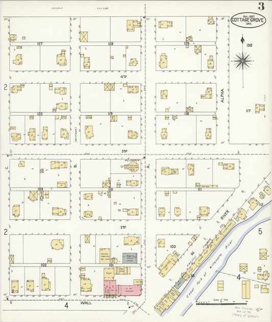 Sanborn Fire Insurance Map from Cottage Grove, Lane County, Oregon (1907), Sheet #0003 - Historic Sanborn Fire Insurance Map Print, vintage old map wall art, antique decor, genealogy gift, Oregon Oregon map