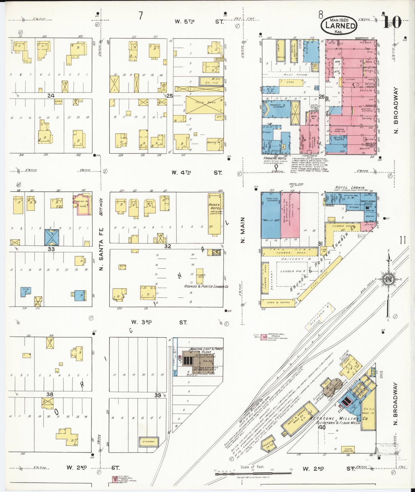 Sanborn Fire Insurance Map from Larned, Pawnee County, Kansas (1920), Sheet #0010 - Complete Map Set gallery image, historic Sanborn map, vintage wall art, Kansas Kansas