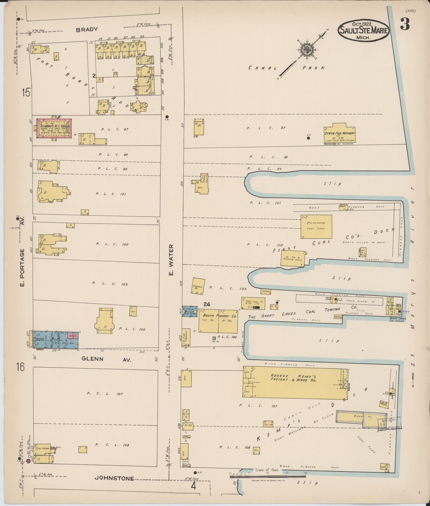 Sanborn Fire Insurance Map from Sault Sainte Marie, Chippewa County, Michigan (1922), Sheet #0003 - Complete Map Set gallery image, historic Sanborn map, vintage wall art, Michigan Michigan