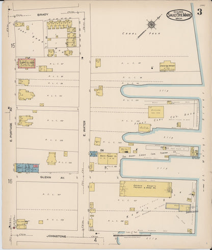 Sanborn Fire Insurance Map from Sault Sainte Marie, Chippewa County, Michigan (1922), Sheet #0003 - Complete Map Set gallery image, historic Sanborn map, vintage wall art, Michigan Michigan