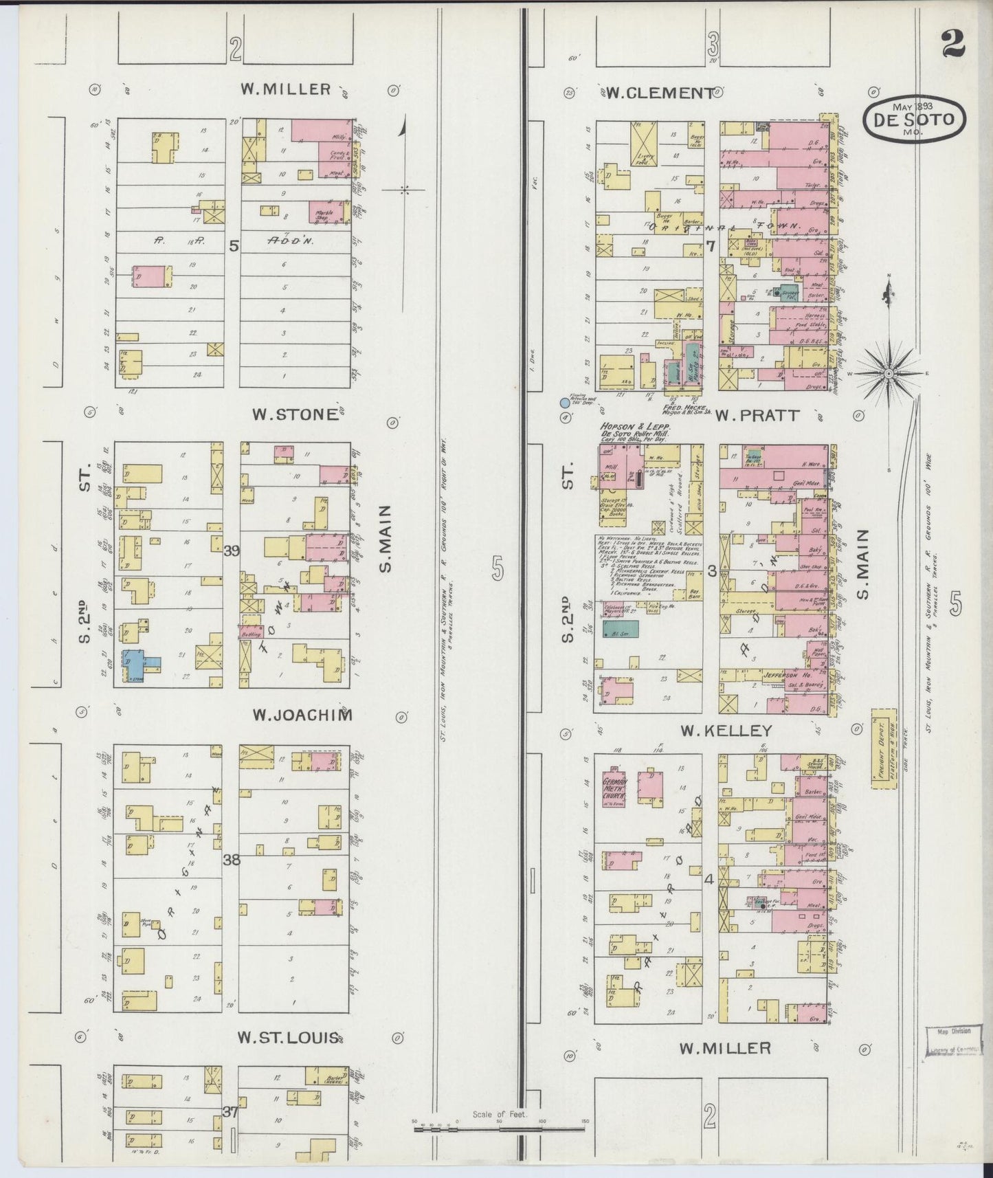 Sanborn Fire Insurance Map from De Soto, Jefferson County, Missouri (1893), Sheet #0002 - Complete Map Set gallery image, historic Sanborn map, vintage wall art, Missouri Missouri