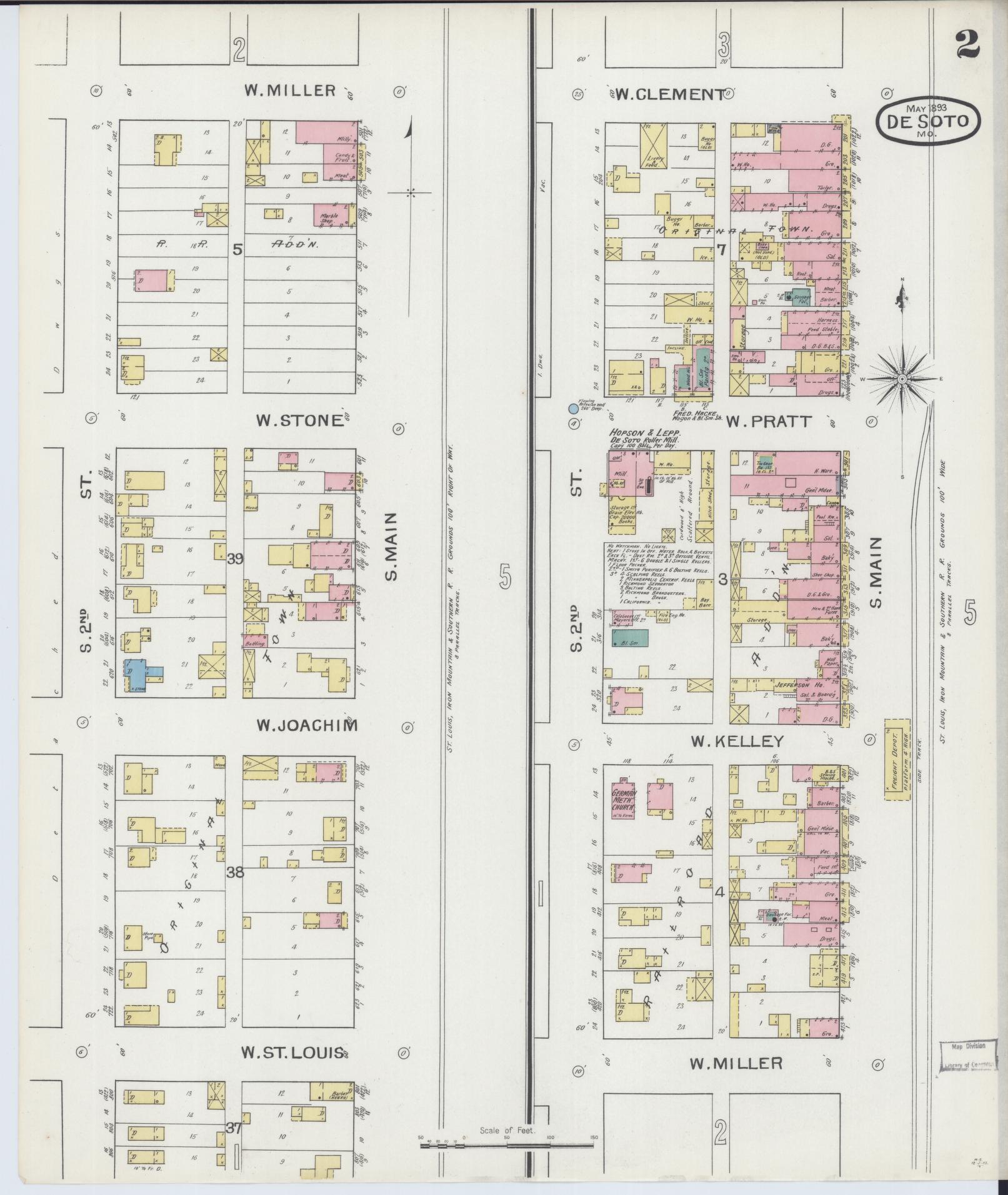 Sanborn Fire Insurance Map from De Soto, Jefferson County, Missouri (1893), Sheet #0002 - Complete Map Set gallery image, historic Sanborn map, vintage wall art, Missouri Missouri