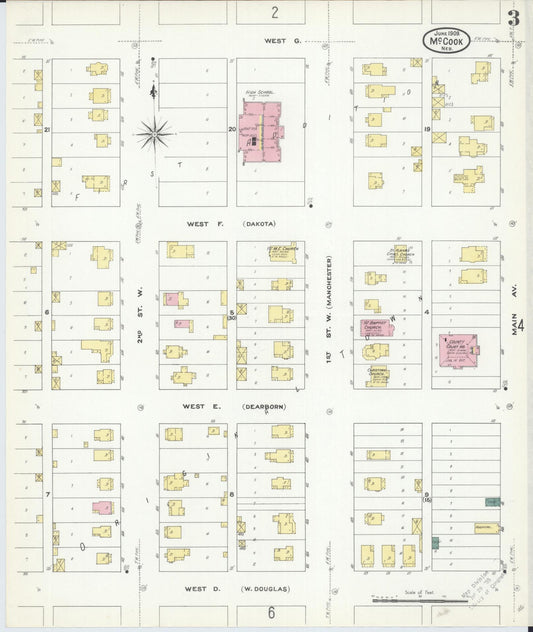 Sanborn Fire Insurance Map from Mccook, Red Willow County, Nebraska (1909), Sheet #0003 - Historic Sanborn Fire Insurance Map Print, vintage old map wall art, antique decor, genealogy gift, Nebraska Nebraska map