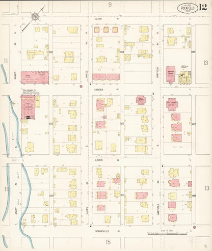 Sanborn Fire Insurance Map from Pocatello, Bannock County, Idaho (1915), Sheet #0012 - Complete Map Set gallery image, historic Sanborn map, vintage wall art, Idaho Idaho