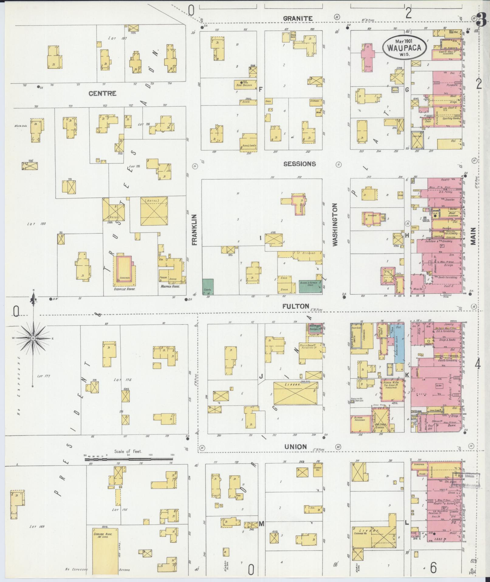 Sanborn Fire Insurance Map from Waupaca, Waupaca County, Wisconsin (1901), Sheet #0003 - Complete Map Set gallery image, historic Sanborn map, vintage wall art, Wisconsin Wisconsin