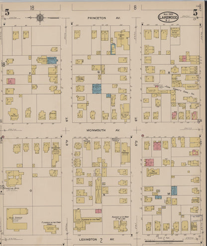 Sanborn Fire Insurance Map from Lakewood, Ocean County, New Jersey (1922), Sheet #0005 - Historic Sanborn Fire Insurance Map Print, vintage old map wall art, antique decor, genealogy gift, New Jersey New Jersey map