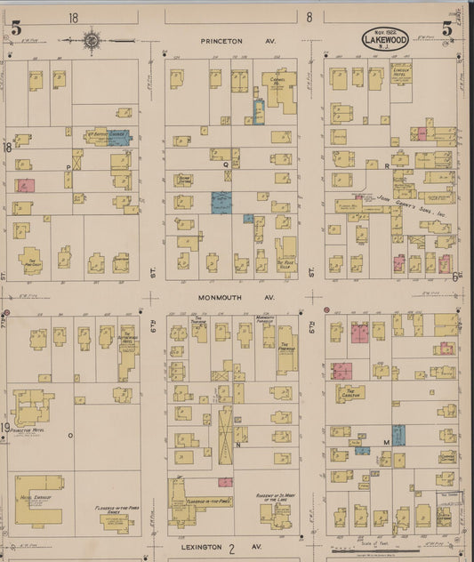 Sanborn Fire Insurance Map from Lakewood, Ocean County, New Jersey (1922), Sheet #0005 - Historic Sanborn Fire Insurance Map Print, vintage old map wall art, antique decor, genealogy gift, New Jersey New Jersey map