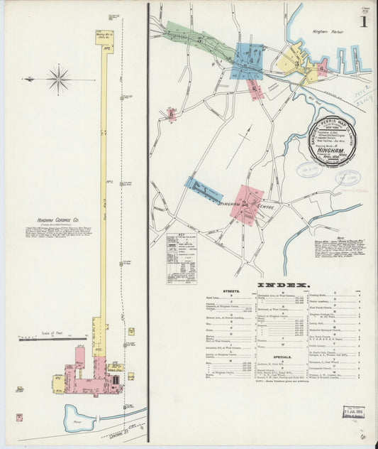 Sanborn Fire Insurance Map from Hingham, Plymouth County, Massachusetts (1898), Sheet #0001 - Complete Map Set gallery image, historic Sanborn map, vintage wall art, Massachusetts Massachusetts