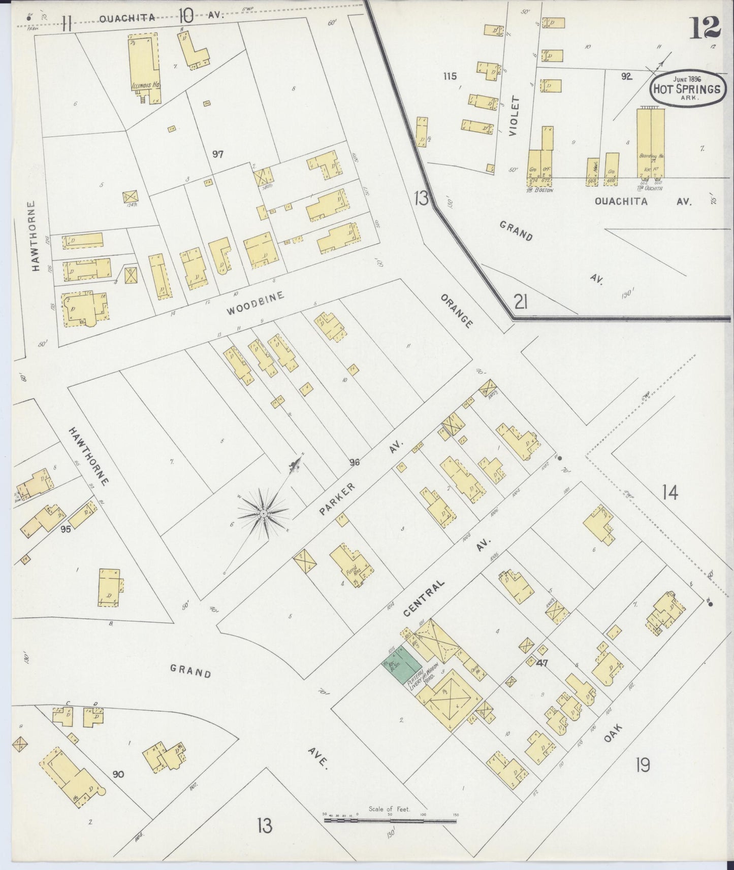 Sanborn Fire Insurance Map from Hot Springs, Garland County, Arkansas (1896), Sheet #0012 - Complete Map Set gallery image, historic Sanborn map, vintage wall art, Arkansas Arkansas