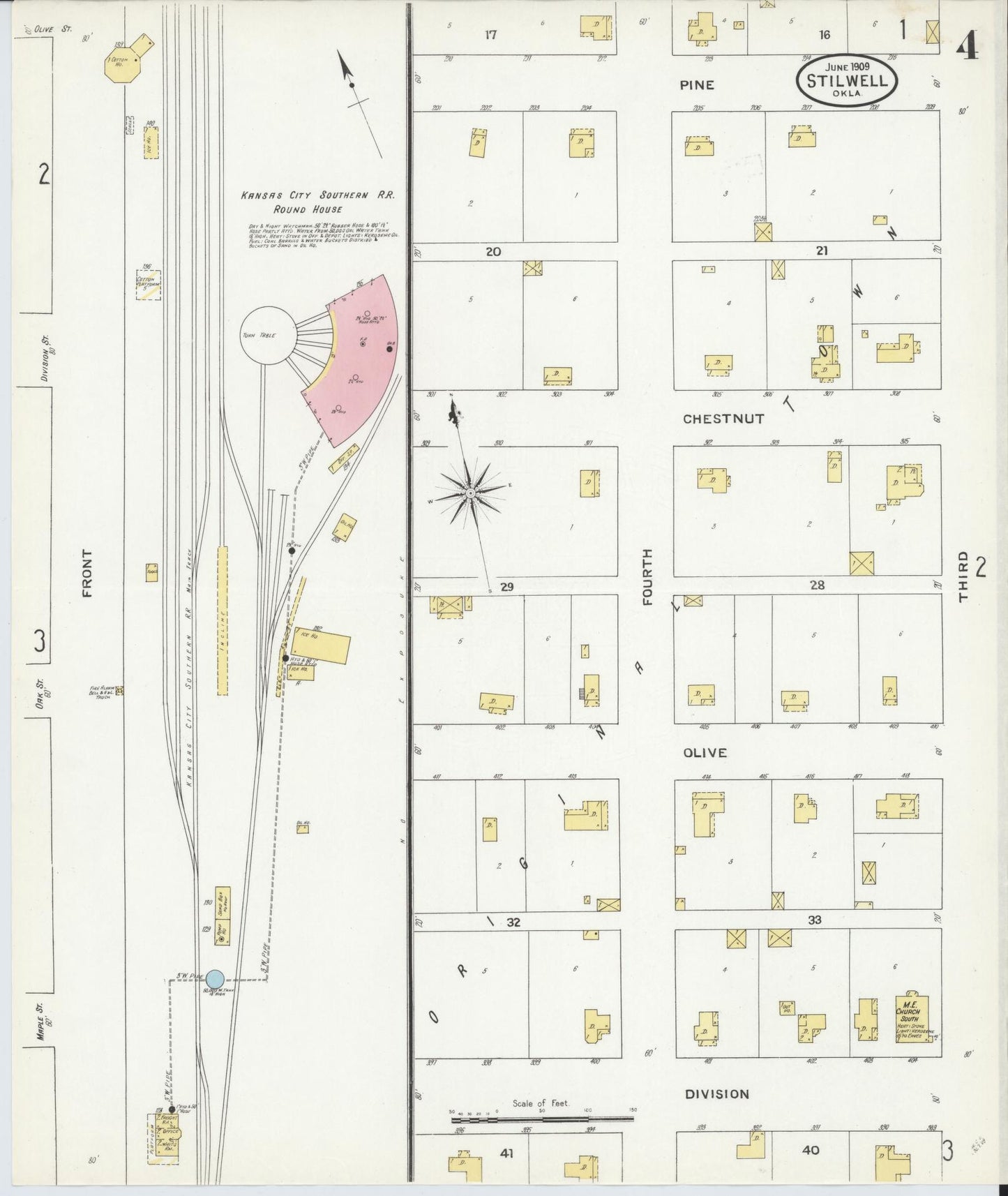 Sanborn Fire Insurance Map from Stillwell, Adair County, Oklahoma (1909), Sheet #0004 - Historic Sanborn Fire Insurance Map Print, vintage old map wall art, antique decor, genealogy gift, Oklahoma Oklahoma map