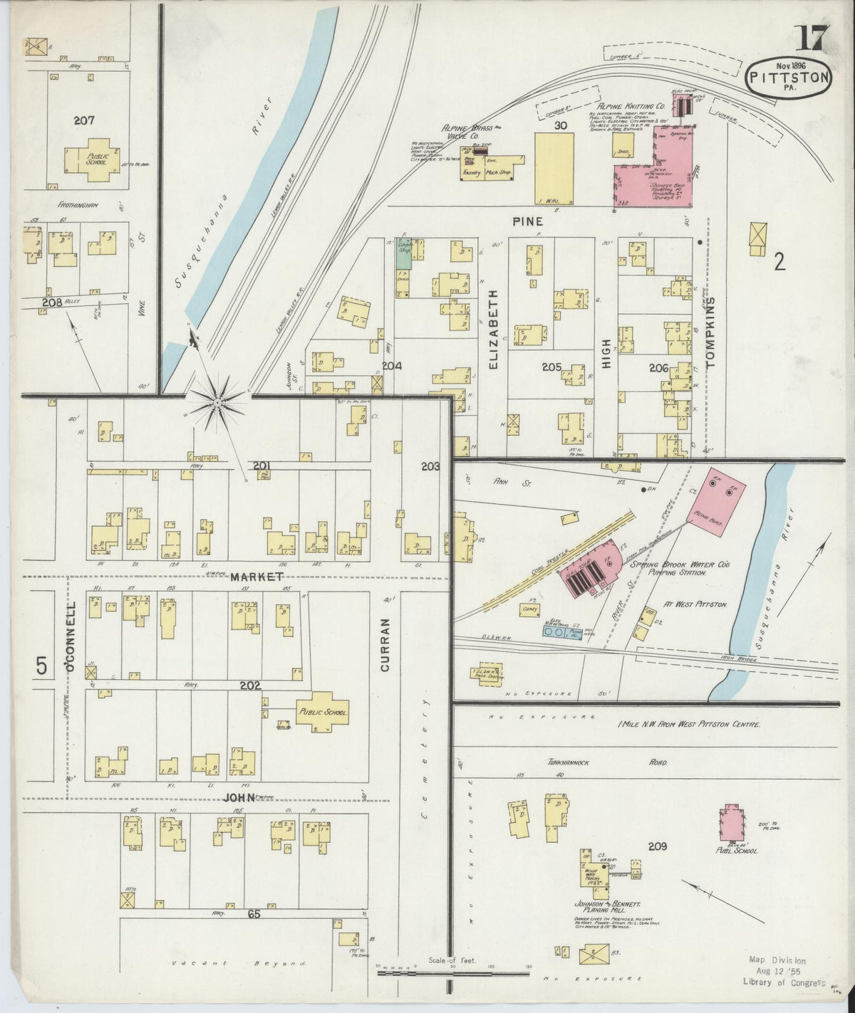 Sanborn Fire Insurance Map from Pittston, Luzerne County, Pennsylvania (1896), Sheet #0017 - Historic Sanborn Fire Insurance Map Print, vintage old map wall art, antique decor, genealogy gift, Pennsylvania Pennsylvania map