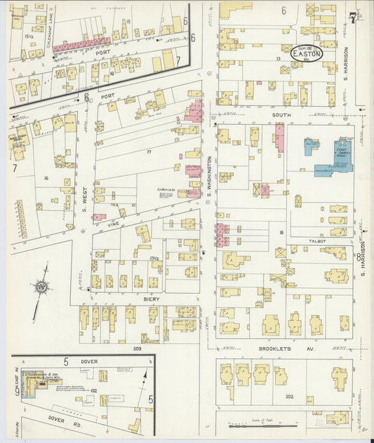 Sanborn Fire Insurance Map from Easton, Talbot County, Maryland (1912), Sheet #0007 - Historic Sanborn Fire Insurance Map Print, vintage old map wall art, antique decor, genealogy gift, Maryland Maryland map