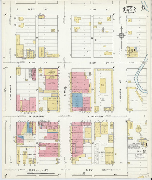 Sanborn Fire Insurance Map from Elk City, Beckham County, Oklahoma (1916), Sheet #0006 - Historic Sanborn Fire Insurance Map Print, vintage old map wall art, antique decor, genealogy gift, Oklahoma Oklahoma map
