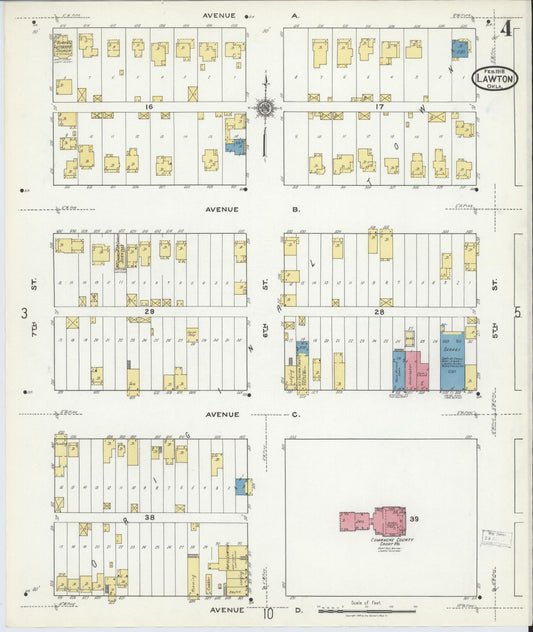 Sanborn Fire Insurance Map from Lawton, Comanche County, Oklahoma (1918), Sheet #0004 - Historic Sanborn Fire Insurance Map Print, vintage old map wall art, antique decor, genealogy gift, Oklahoma Oklahoma map