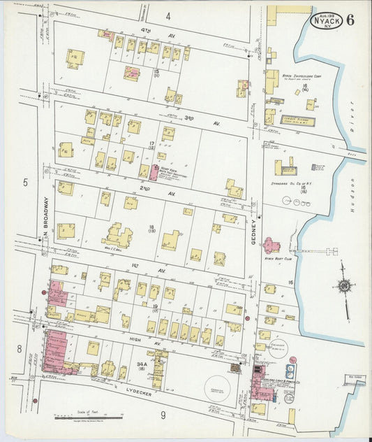 Sanborn Fire Insurance Map from Nyack, Rockland County, New York (1919), Sheet #0006 - Historic Sanborn Fire Insurance Map Print, vintage old map wall art, antique decor, genealogy gift, New York New York map