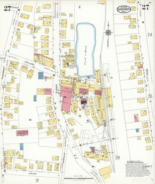 Sanborn Fire Insurance Map from Gardner, Worcester County, Massachusetts (1923), Sheet #0027 - Historic Sanborn Fire Insurance Map Print, vintage old map wall art, antique decor, genealogy gift, Massachusetts Massachusetts map