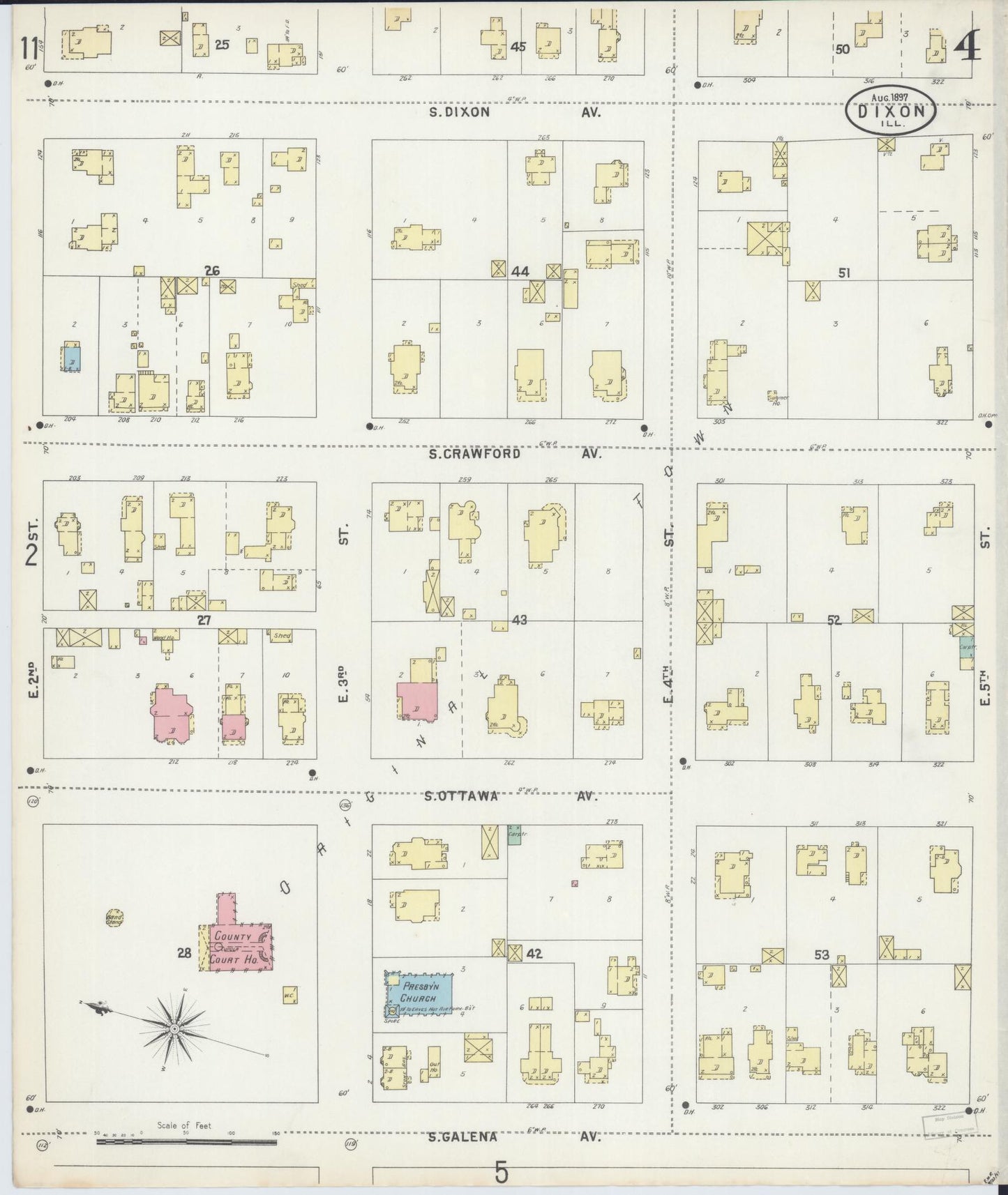 Sanborn Fire Insurance Map from Dixon, Lee County, Illinois (1897), Sheet #0004 - Complete Map Set gallery image, historic Sanborn map, vintage wall art, Illinois Illinois