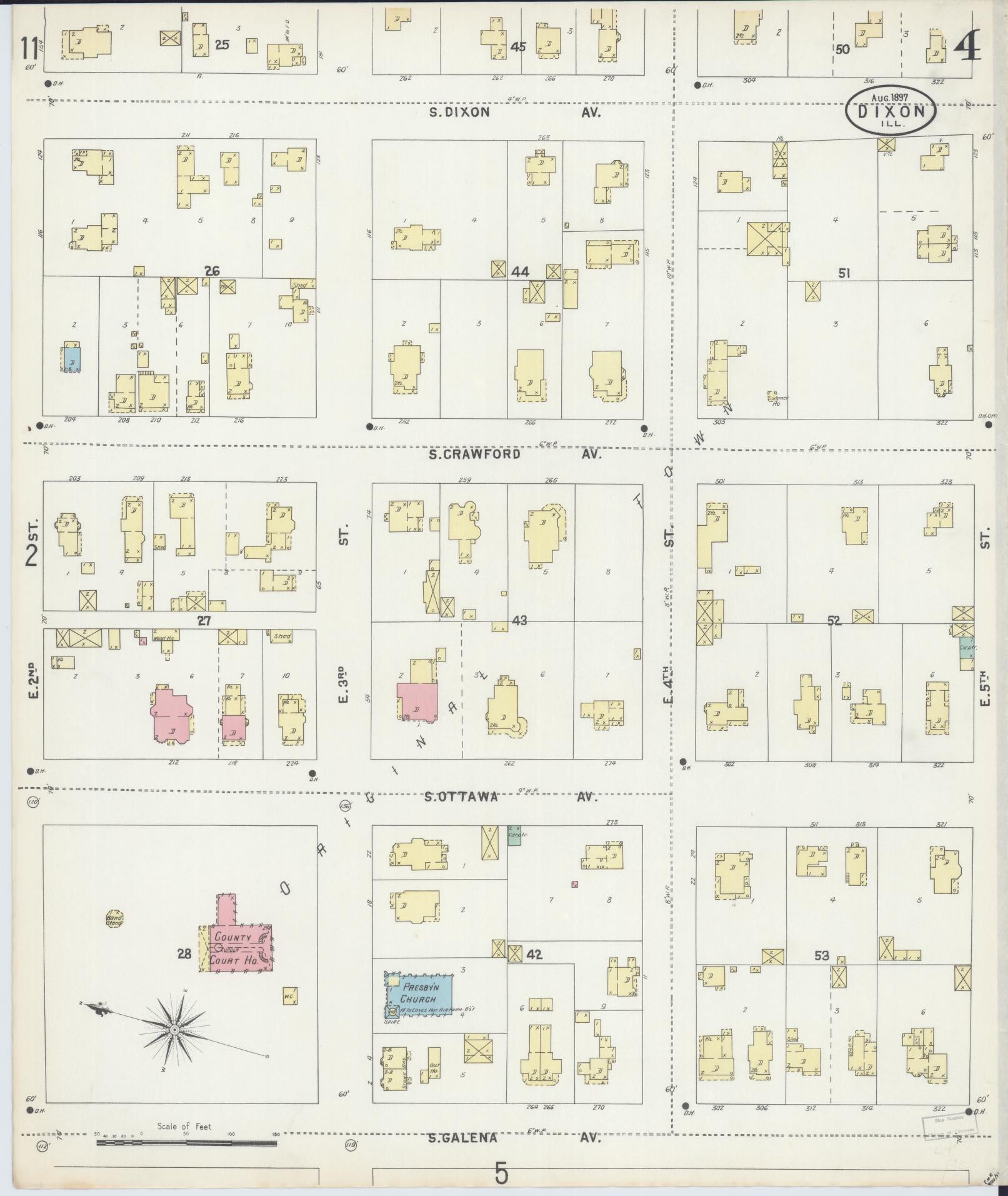 Sanborn Fire Insurance Map from Dixon, Lee County, Illinois (1897), Sheet #0004 - Complete Map Set gallery image, historic Sanborn map, vintage wall art, Illinois Illinois