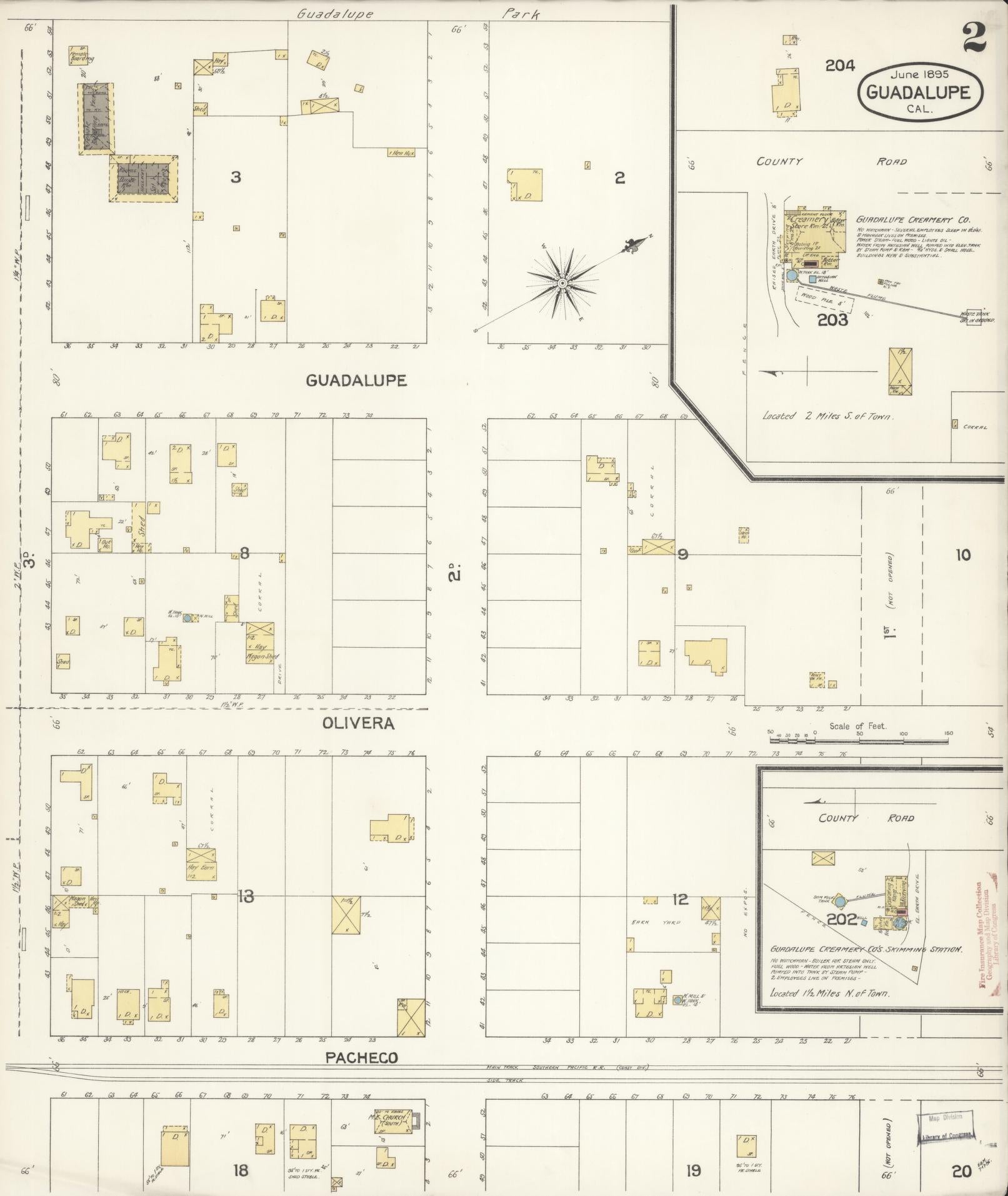 Sanborn Fire Insurance Map from Guadalupe, Santa Barbara County, California (1895), Sheet #0002 - Historic Sanborn Fire Insurance Map Print, vintage old map wall art, antique decor, genealogy gift, California California map
