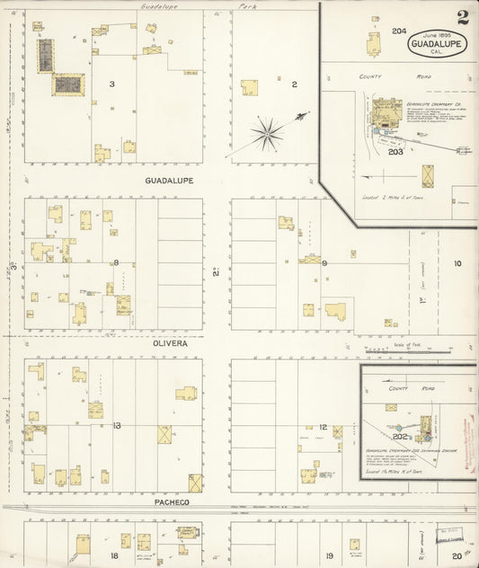 Sanborn Fire Insurance Map from Guadalupe, Santa Barbara County, California (1895), Sheet #0002 - Historic Sanborn Fire Insurance Map Print, vintage old map wall art, antique decor, genealogy gift, California California map