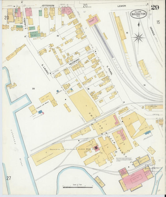 Sanborn Fire Insurance Map from Bridgeton, Cumberland County, New Jersey (1908), Sheet #0029 - Historic Sanborn Fire Insurance Map Print, vintage old map wall art, antique decor, genealogy gift, New Jersey New Jersey map