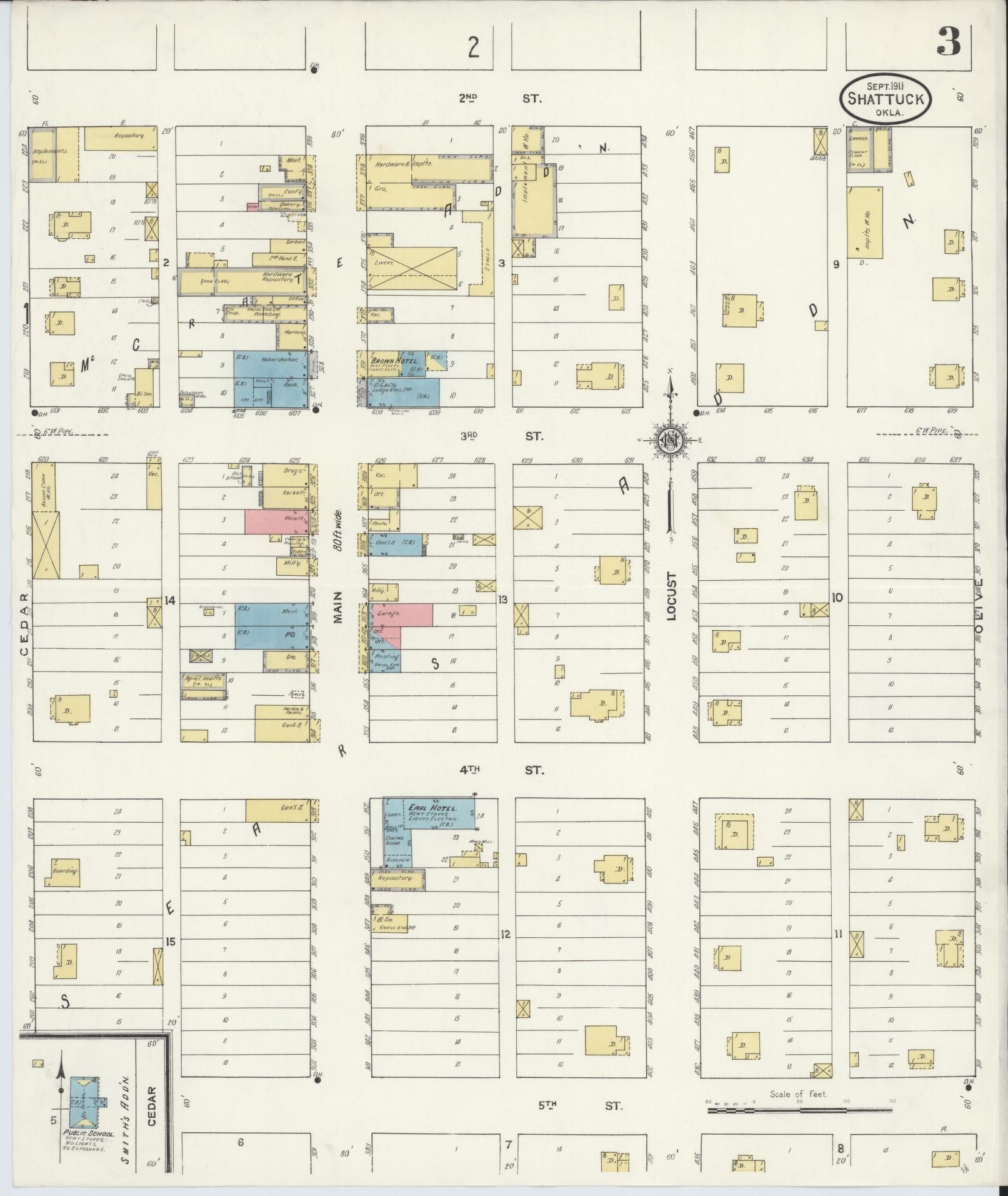 Sanborn Fire Insurance Map from Shattuck, Ellis County, Oklahoma (1911), Sheet #0003 - Complete Map Set gallery image, historic Sanborn map, vintage wall art, Oklahoma Oklahoma