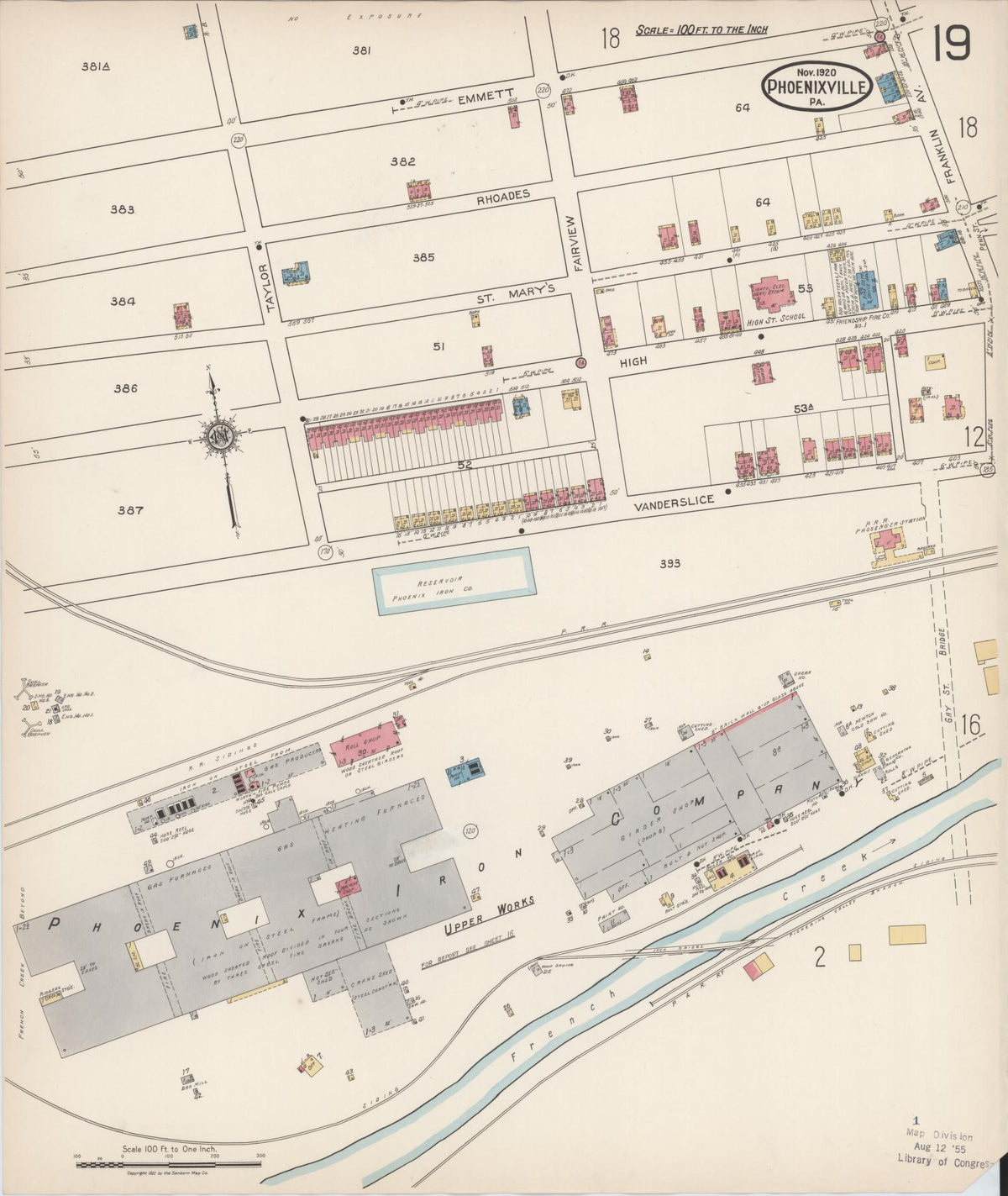 Sanborn Fire Insurance Map from Phoenixville, Chester County, Pennsylvania (1921), Sheet #0019 - Complete Map Set gallery image, historic Sanborn map, vintage wall art, Pennsylvania Pennsylvania