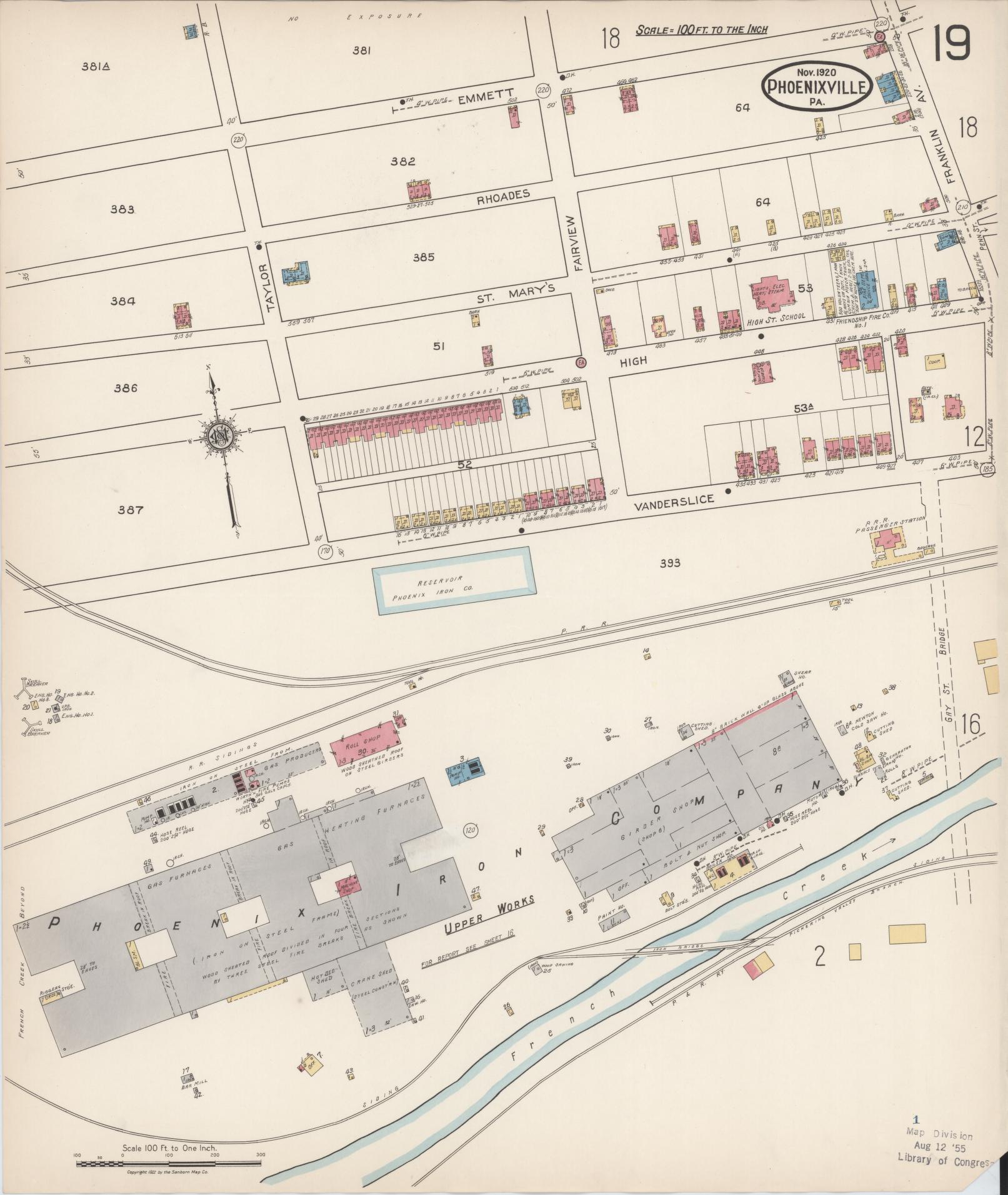 Sanborn Fire Insurance Map from Phoenixville, Chester County, Pennsylvania (1921), Sheet #0019 - Complete Map Set gallery image, historic Sanborn map, vintage wall art, Pennsylvania Pennsylvania