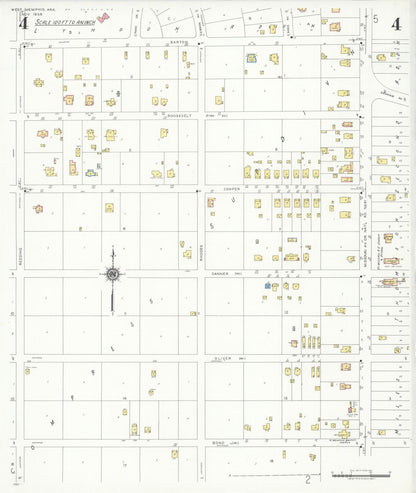 Sanborn Fire Insurance Map from West Memphis, Crittenden County, Arkansas (1938), Sheet #0004 - Complete Map Set gallery image, historic Sanborn map, vintage wall art, Arkansas Arkansas