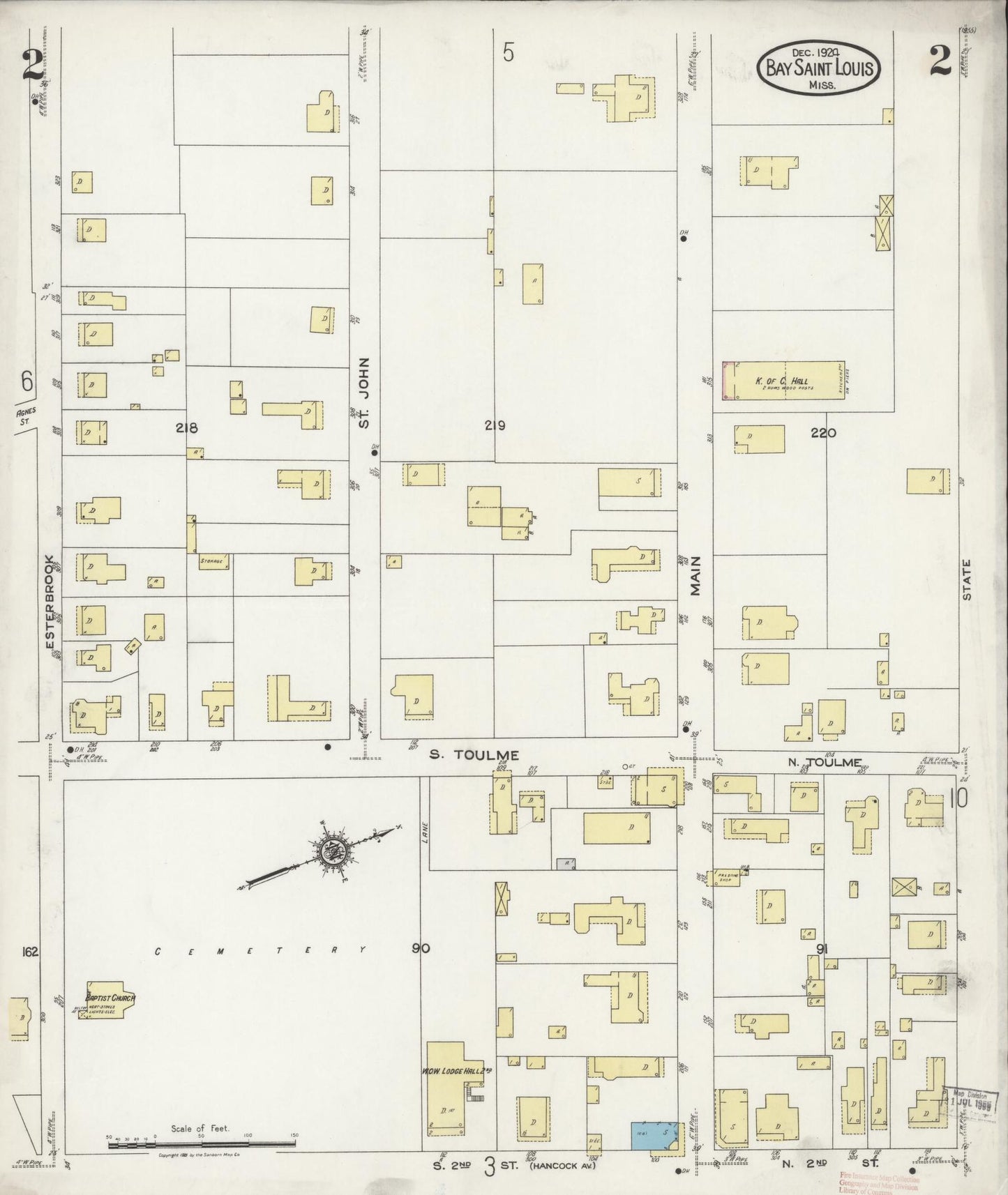 Sanborn Fire Insurance Map from Bay Saint Louis, Hancock County, Mississippi (1924), Sheet #0002 - Complete Map Set gallery image, historic Sanborn map, vintage wall art, Mississippi Mississippi