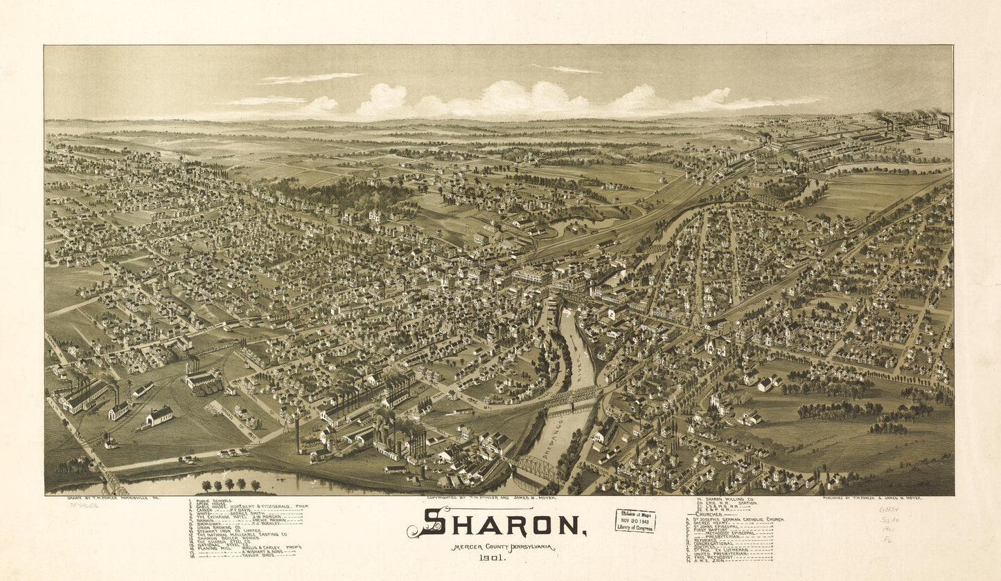 Sharon, Mercer County, Pennsylvania 1901. (1901) – Historic Bird’s-Eye View Panorama Print