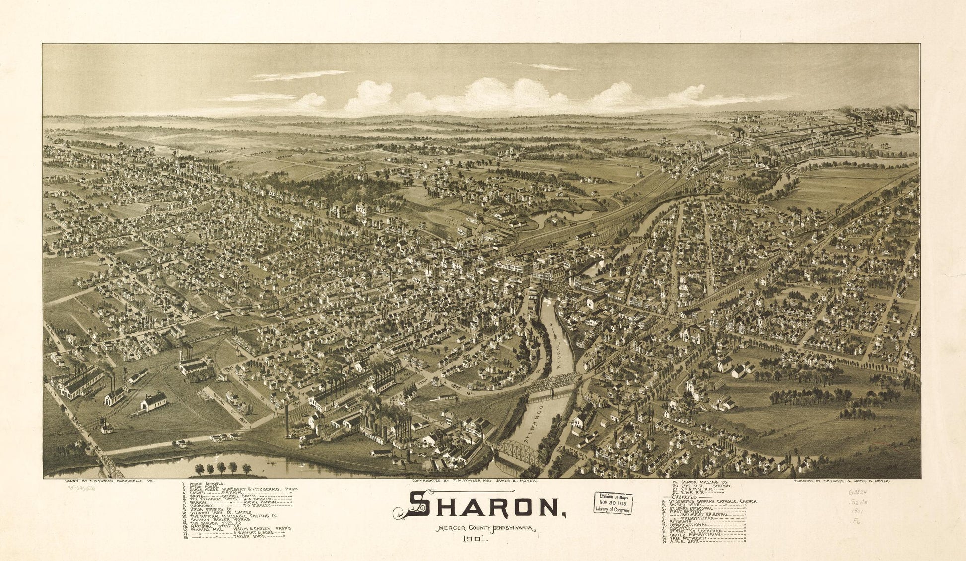 Sharon, Mercer County, Pennsylvania 1901. (1901) – Historic Bird’s-Eye View Panorama Print