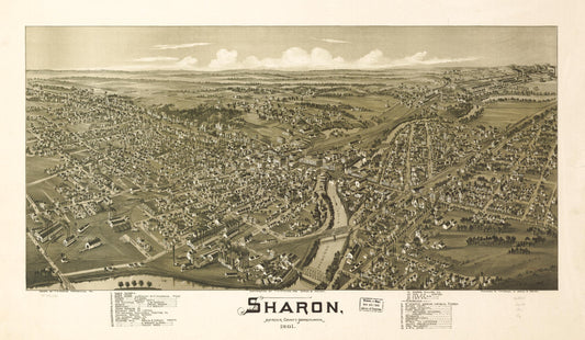 Sharon, Mercer County, Pennsylvania 1901. (1901) – Historic Bird’s-Eye View Panorama Print