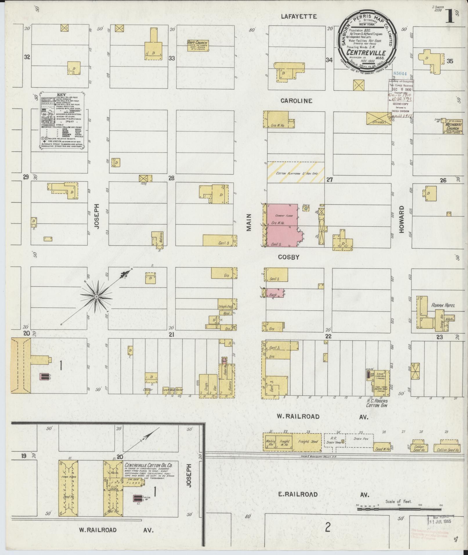 Sanborn Fire Insurance Map from Centreville, Wilkinson County, Mississippi (1900), Sheet #0001 - Complete Map Set gallery image, historic Sanborn map, vintage wall art, Mississippi Mississippi