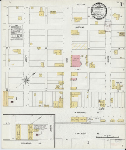 Sanborn Fire Insurance Map from Centreville, Wilkinson County, Mississippi (1900), Sheet #0001 - Complete Map Set gallery image, historic Sanborn map, vintage wall art, Mississippi Mississippi